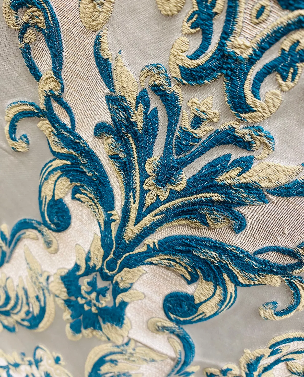 NEW Queen Marianna Novelty Ritz Neoclassical Brocade Satin Fabric - Peacock