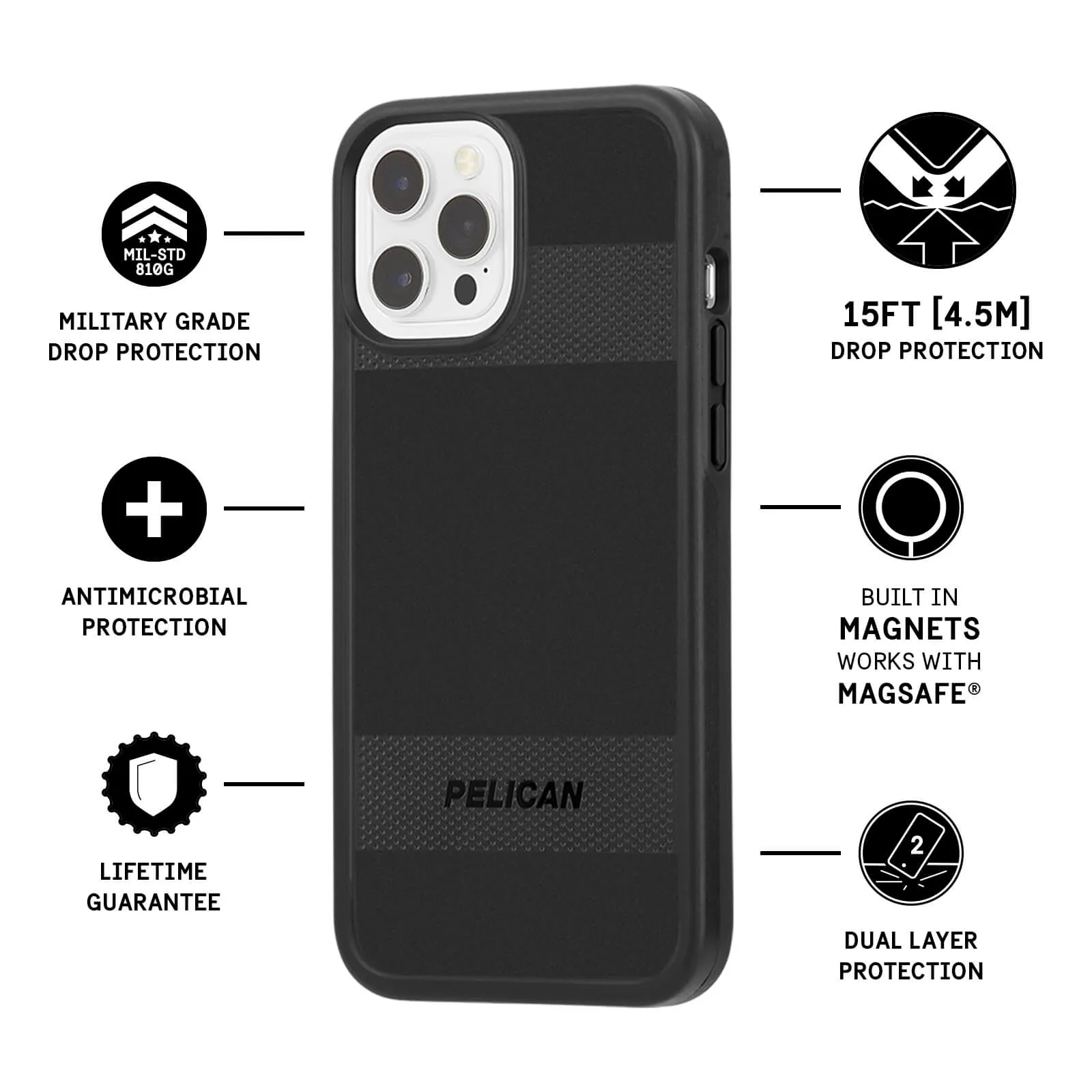 Pelican Protector (Works with MagSafe) Case for iPhone 12 Pro Max Devices - Black