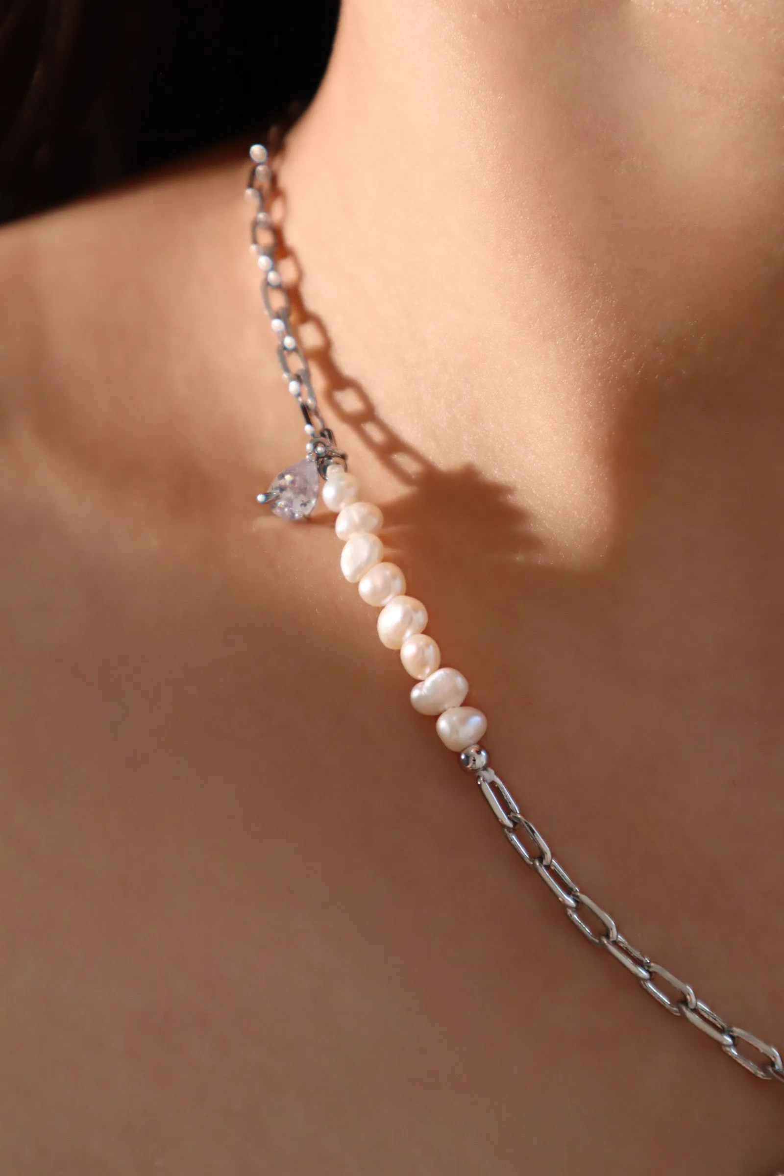 Platinum Plated Color Gems Sea Shell Pearls Necklace