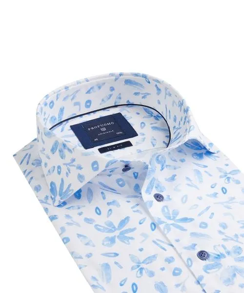 PROFUOMO / WHITE FLORAL PRINT SHIRT