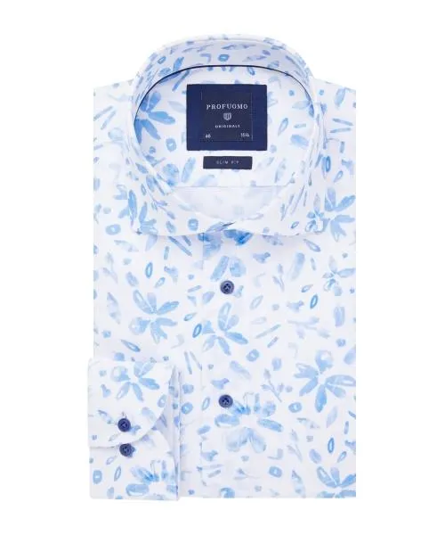 PROFUOMO / WHITE FLORAL PRINT SHIRT