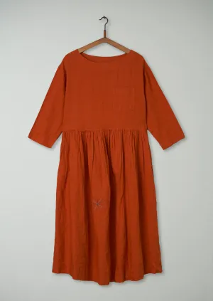 Renewed Boat Neck Linen Dress Size M (089) | Tangerine