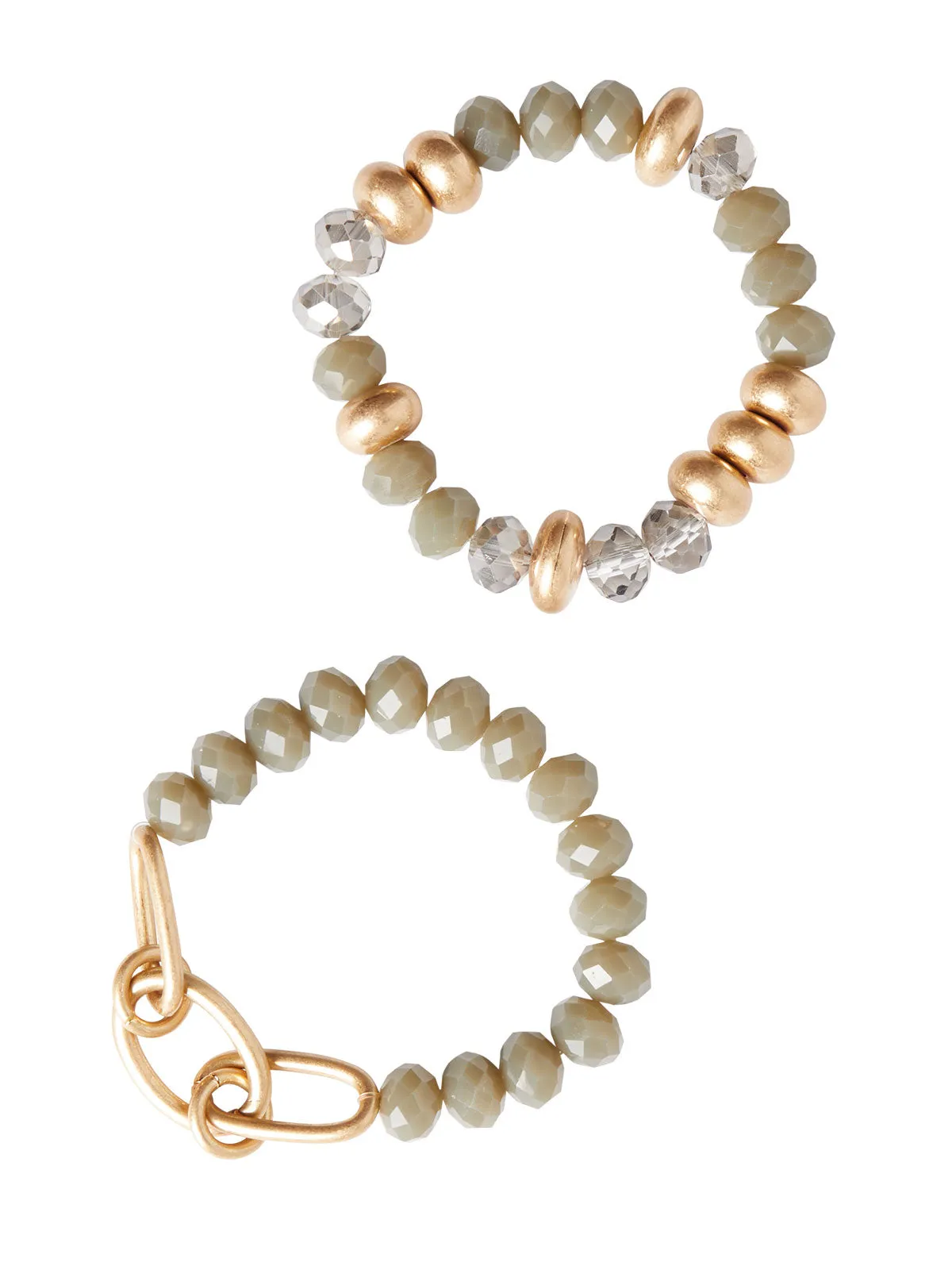 Sage & Warm 18K Gold Stretch Bracelet Two Piece Set