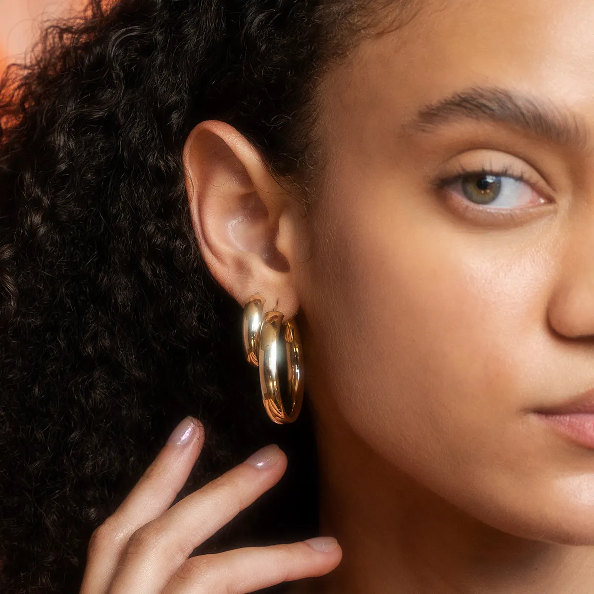 Solid Gold Large Hollow Hoops