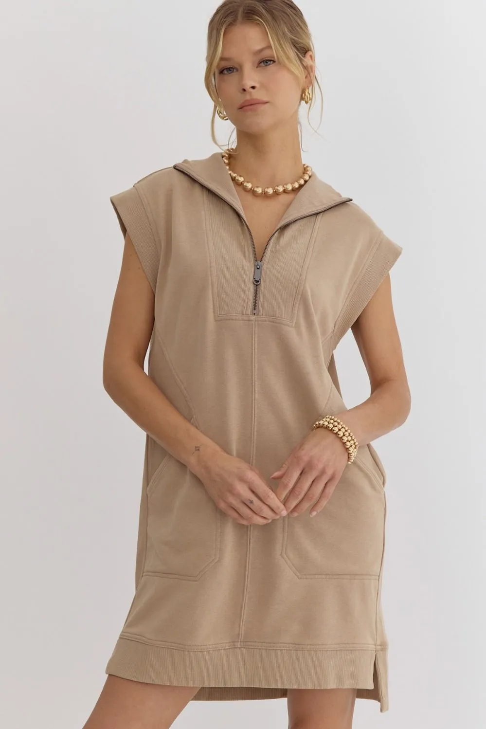 Solid Mock-Neck Sleeveless Mini Dress