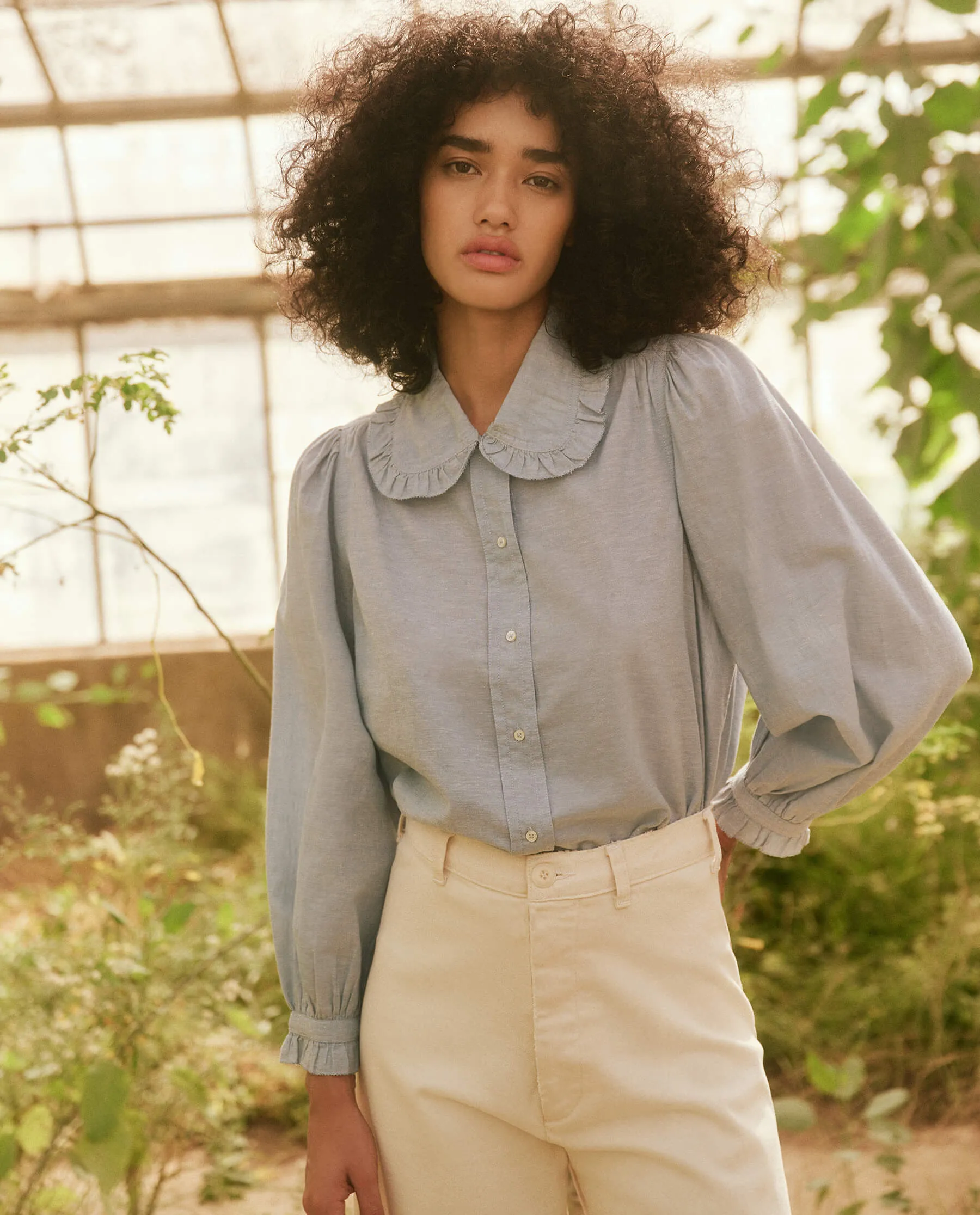 The Hemmingway Top. -- Light Chambray