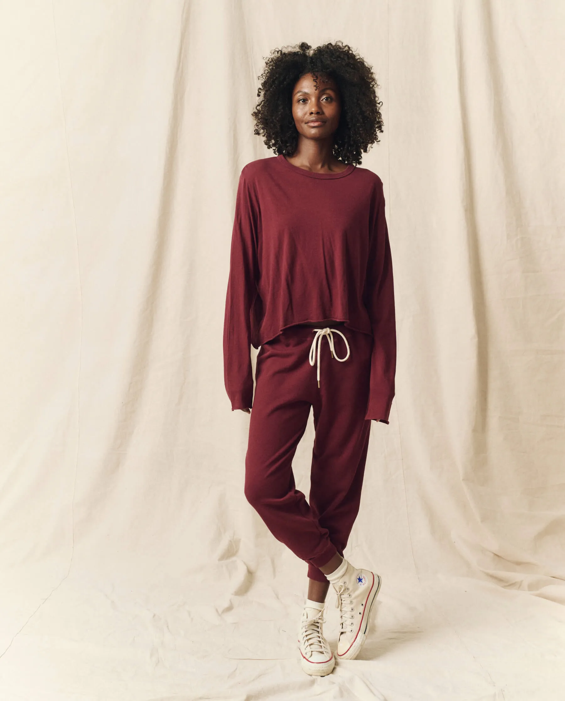 The Long Sleeve Crop Tee. Solid -- Mulled Wine