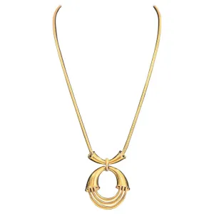 Trifari Circular Design Gold Tone Necklace with Round Snake Chain