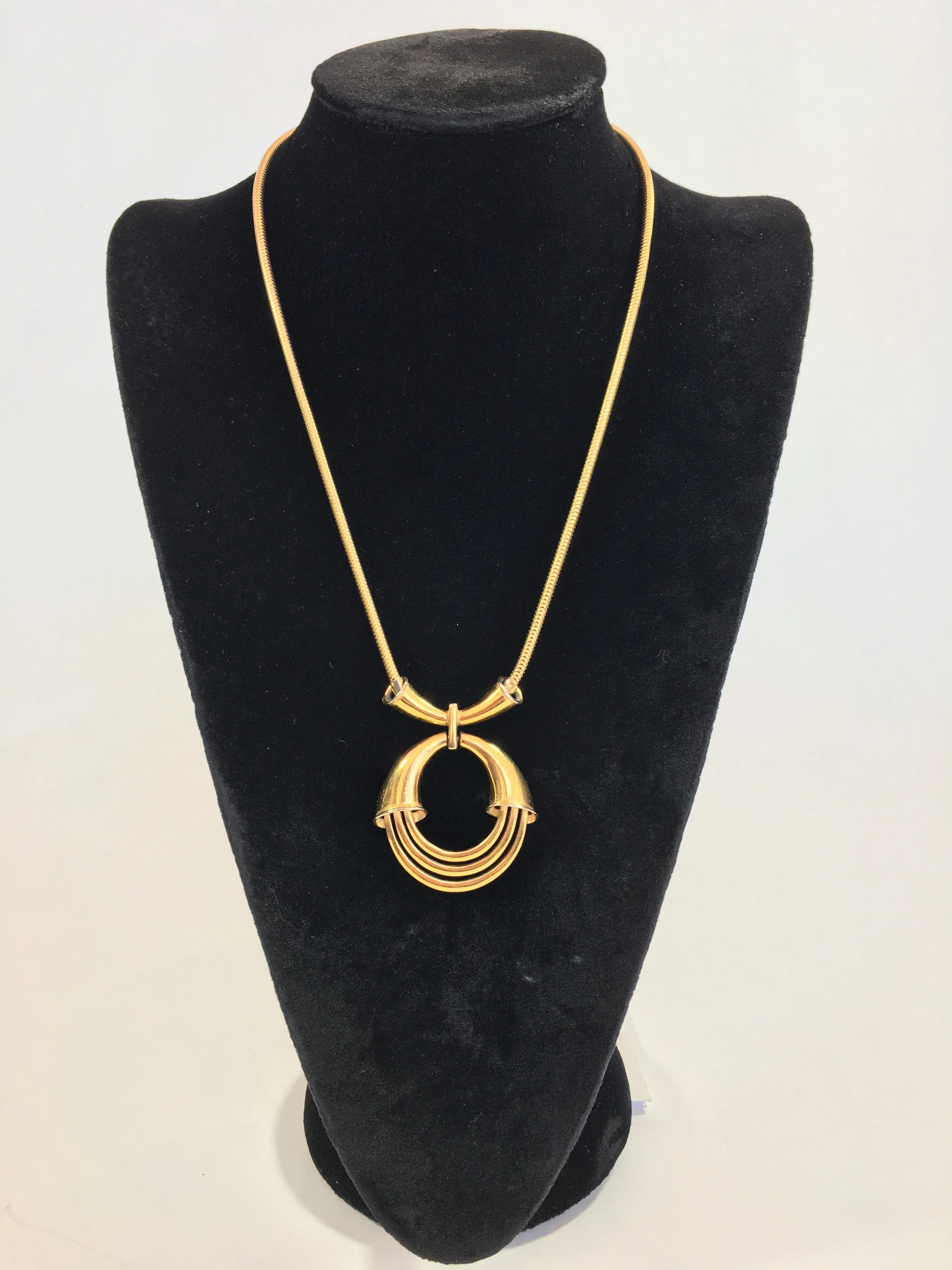 Trifari Circular Design Gold Tone Necklace with Round Snake Chain