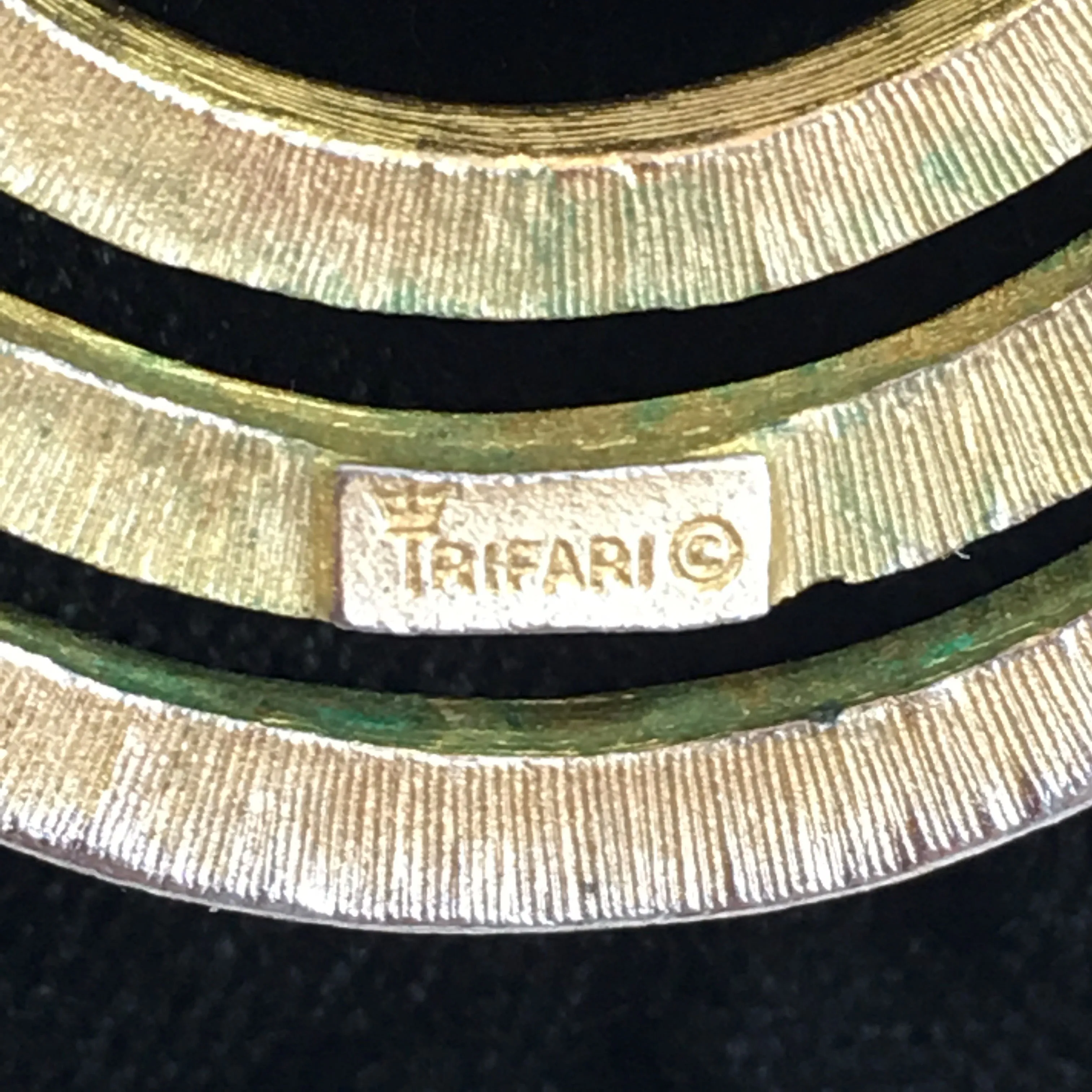 Trifari Circular Design Gold Tone Necklace with Round Snake Chain