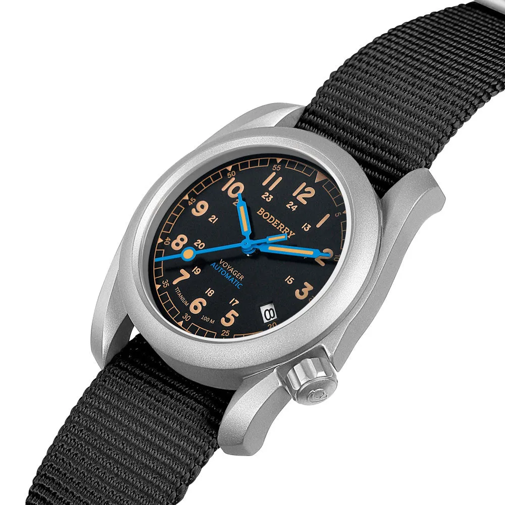 VOYAGER - 100M Waterproof Titanium Automatic Field Watch | Vintage Noir