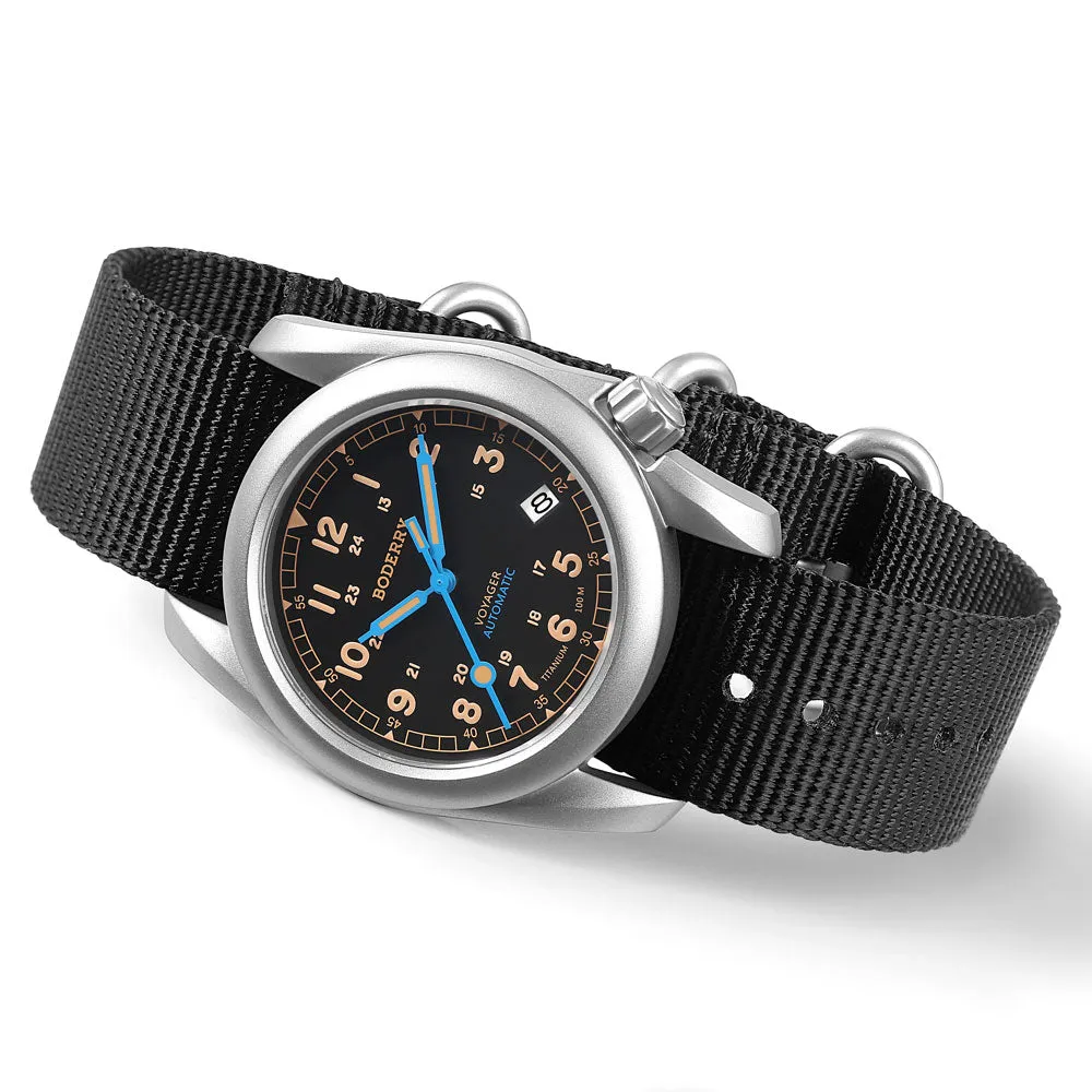 VOYAGER - 100M Waterproof Titanium Automatic Field Watch | Vintage Noir