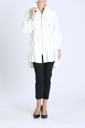 White Plus Size Shirring Blouson Sleeve Shirring Jacket