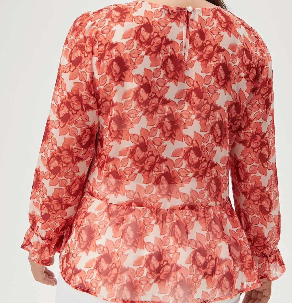 Women's Orange Floral Chiffon Top [PLUS]