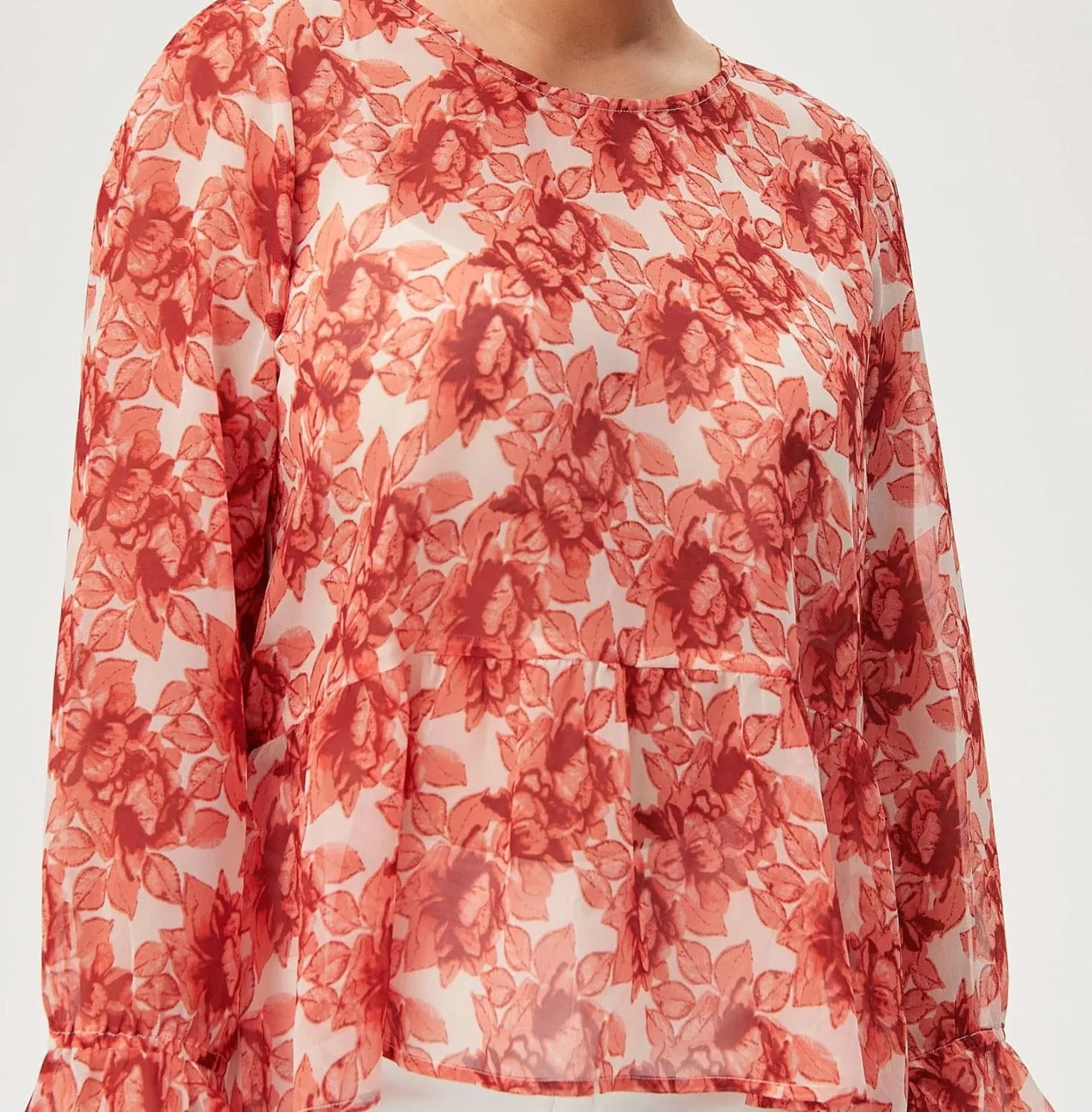 Women's Orange Floral Chiffon Top [PLUS]